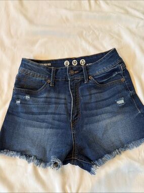 Rewash Dark Blue Distressed High-Rise Denim Shorts